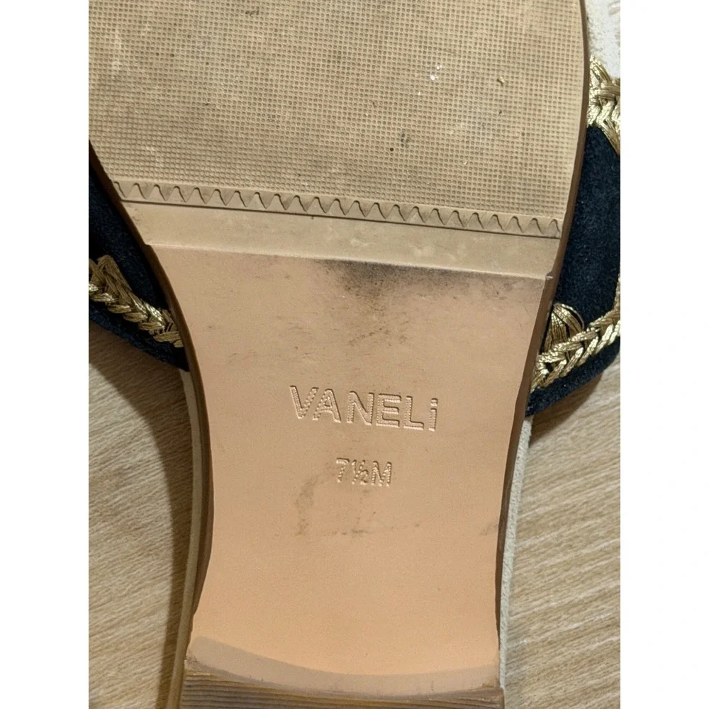 Vaneli Slides Tan Black 7.5 M Women Embroidered Suede Flat Sandals